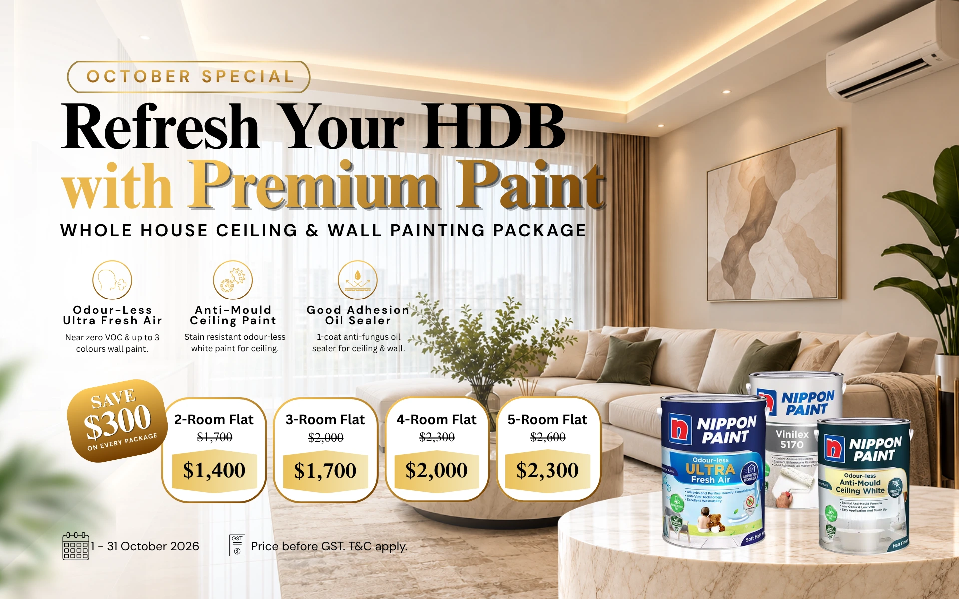 October HDB painting promotion with premium paint package details